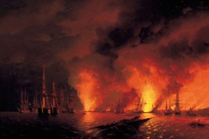 De Slag bij Sinop op 18 november 1853 (Nacht na de Slag)